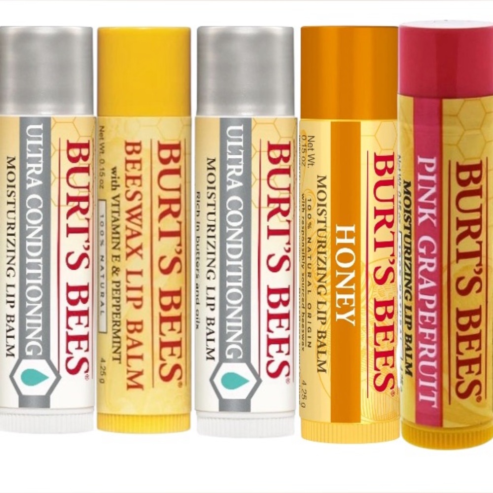 Pack of 5 ⚡️Burt's Bees Lip Balm Collection - Yellow, Silver, Orange, Pink